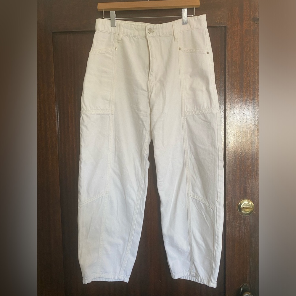 Zara White Denim Cargo Painter Jeans